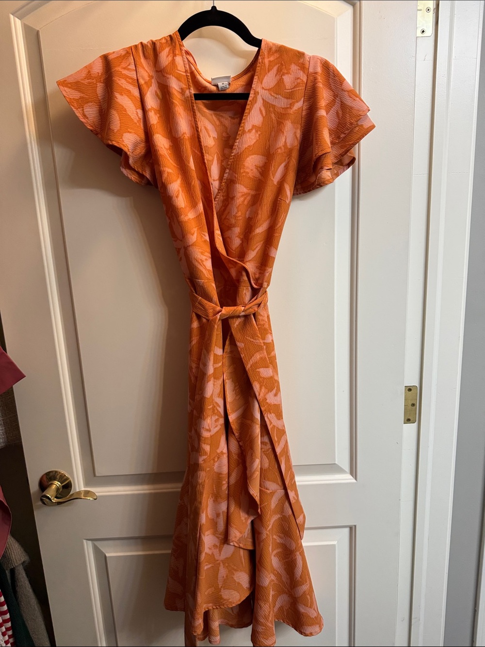 a new day Orange Floral Wrap Midi Dress